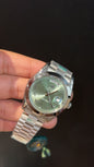 DayDate | Silver Chain | Plain Bezel | Arabic Digit | Olive Green Dial