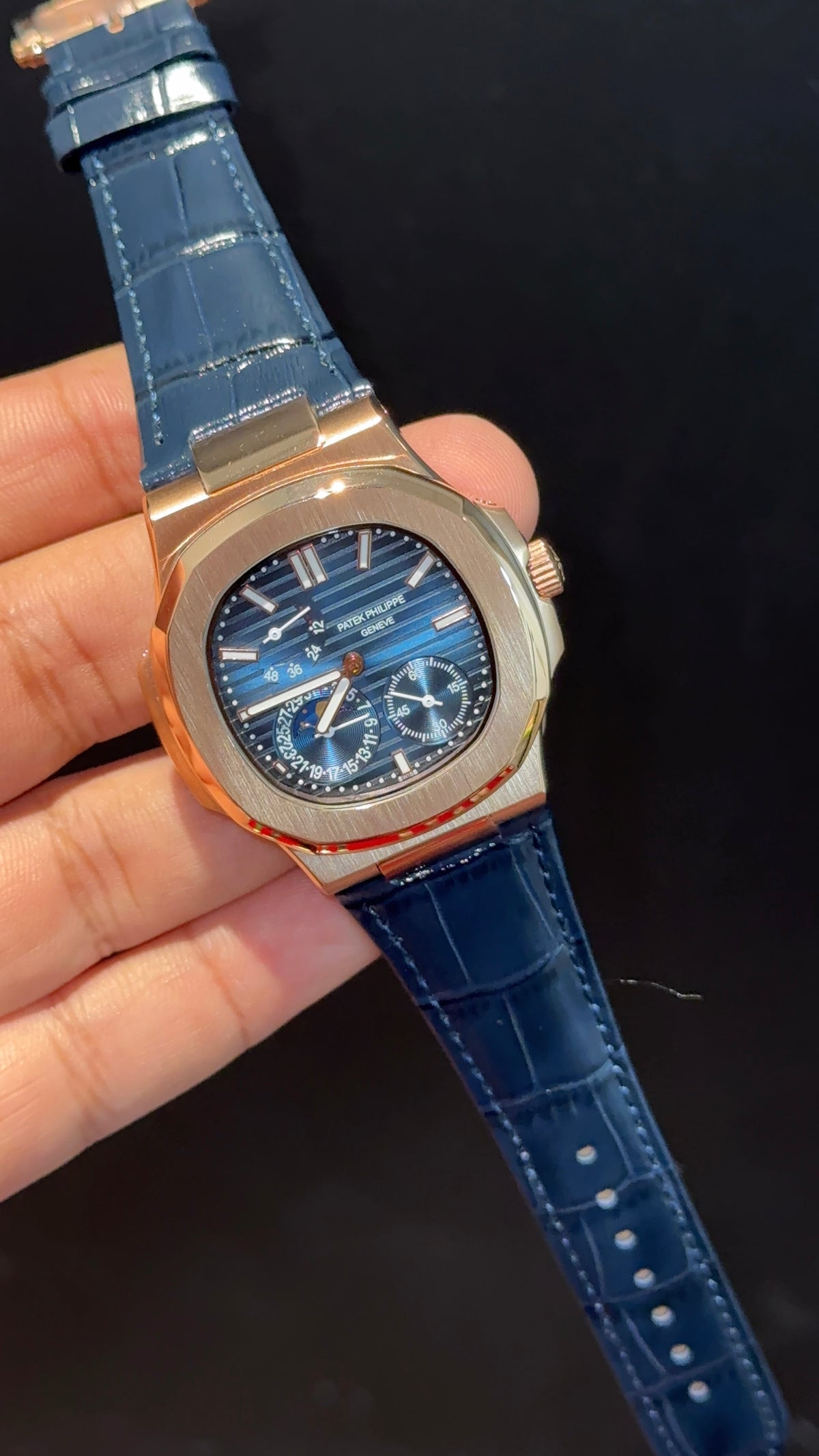Pp Auto | Rose Case | Blue Strap | Moonphase | Sub Blue Dial