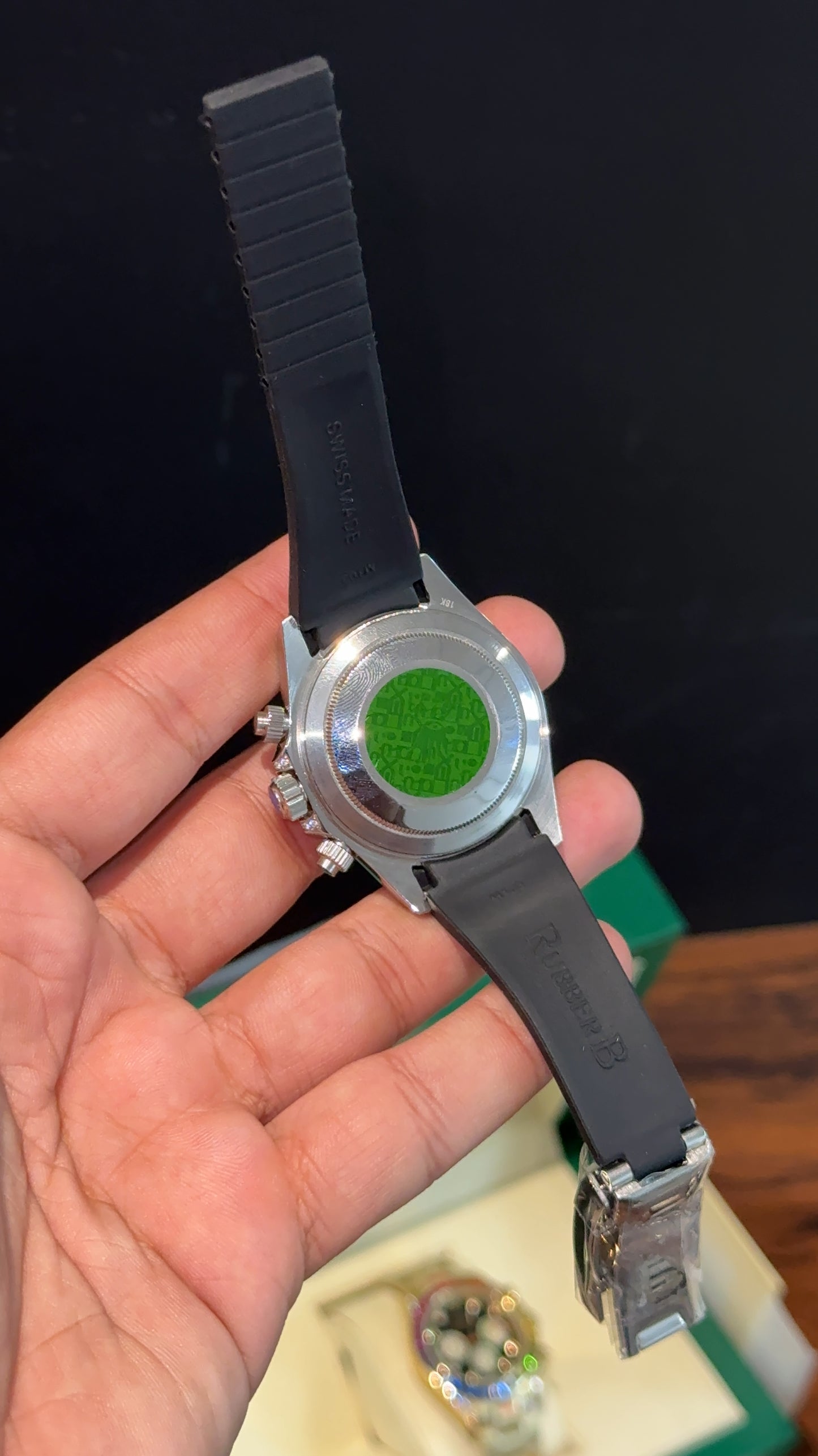 Daytona Silver | Rainbow Diamond Case | Black Pvc Strap | Rainbow Digit | Chrono | Black Dial