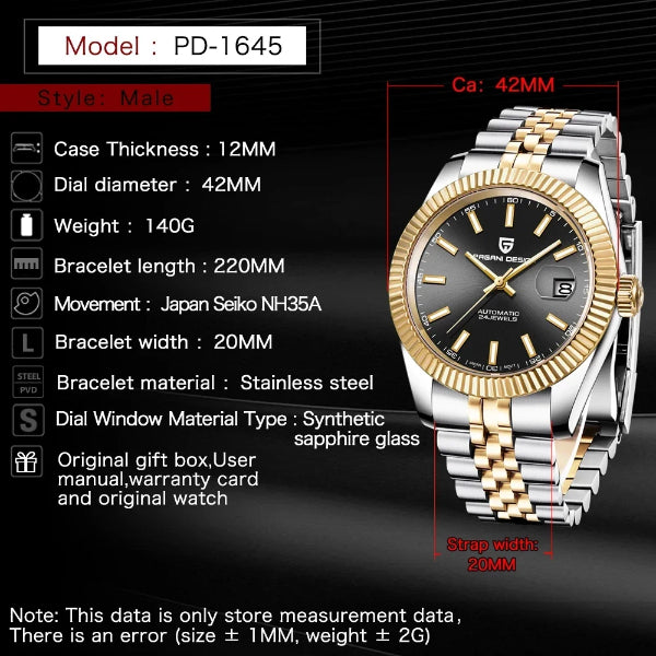 Pagani Design Datejust Black Two tone PD-1645 - twentyfour