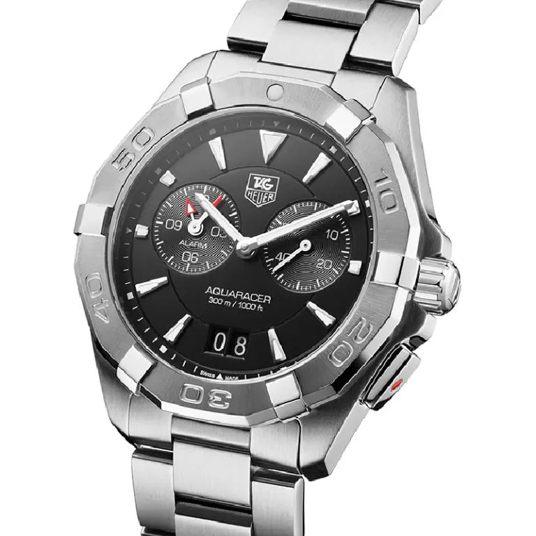 Tag Heuer Aquaracer Men’s Quartz Swiss Made Silver Stainless Steel Black Dial 40mm Sports Alarm Watch WAY111Z.BA0928 - twentyfour