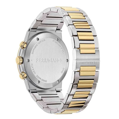 Ferragamo Men’s Swiss Made Quartz Two Tone Stainless Steel Green Dial 41mm Watch SFME01223