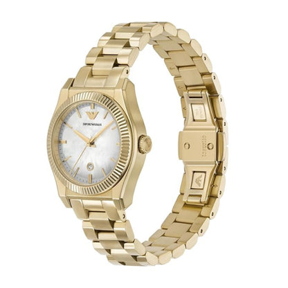 Emporio Armani Women’s Quartz Gold Stainless Steel Mother Of Pearl White Dial 32mm AR11657 - twentyfour