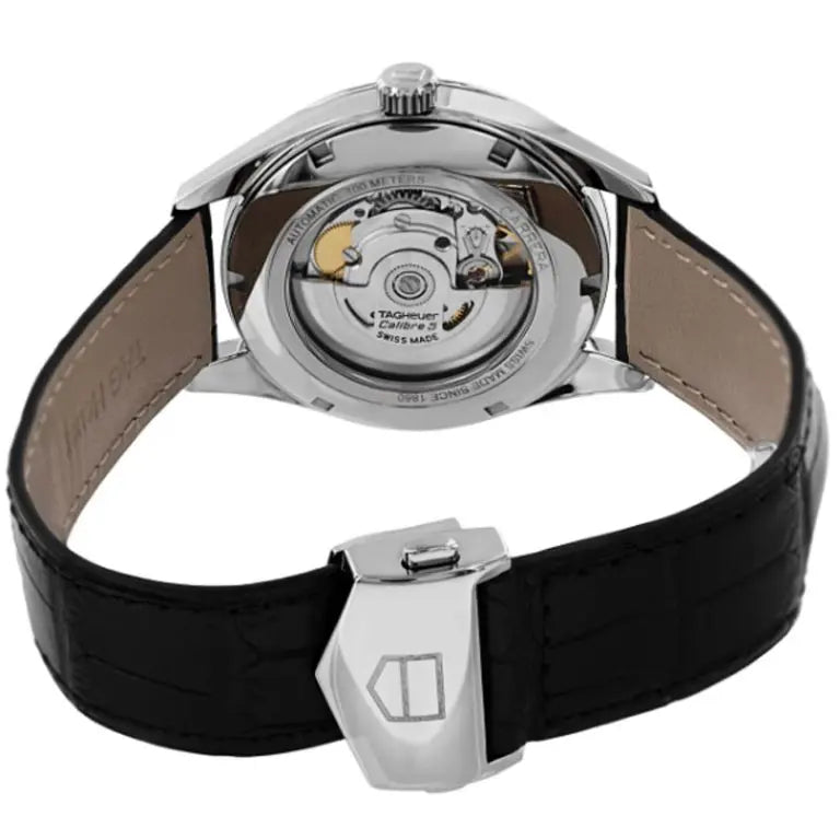 Tag Heuer Carrera Men’s Automatic Swiss Made Black Leather Strap Black Dial 41mm Watch WAR201C.FC6266 - twentyfour