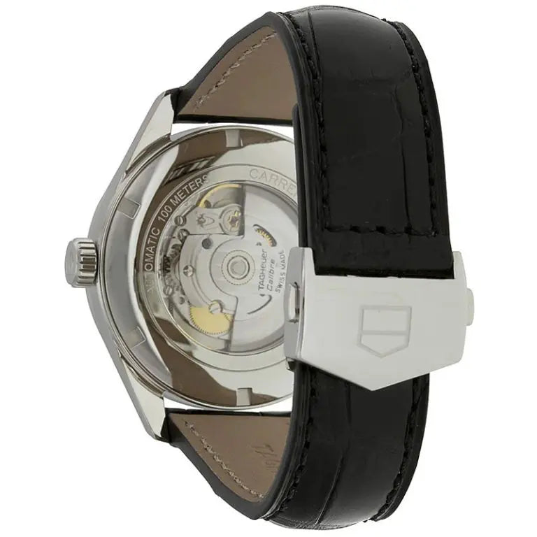 Tag Heuer Carrera Men’s Automatic Swiss Made Black Leather Strap Black Dial 41mm Watch WAR201A.FC6266 - twentyfour