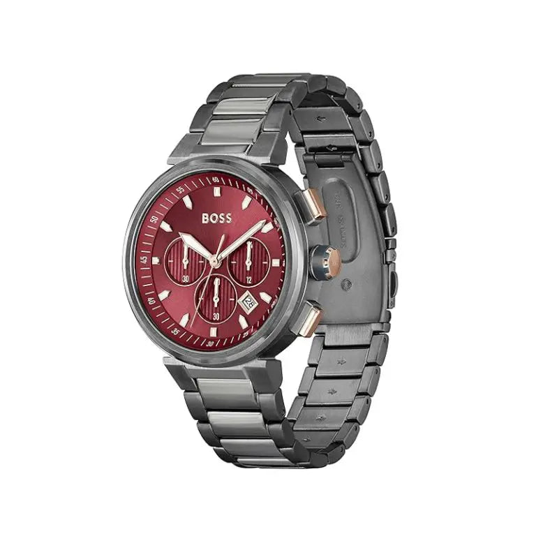 Hugo Boss Men’s Chronograph Quartz Gunmetal Stainless Steel Red Dial 44mm 1514000 - twentyfour