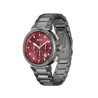 Hugo Boss Men’s Chronograph Quartz Gunmetal Stainless Steel Red Dial 44mm 1514000 - twentyfour