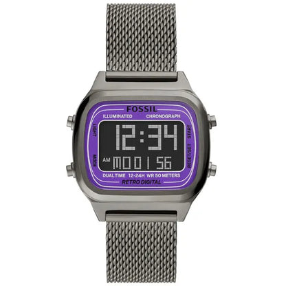 Fossil Men’s Digital Grey Stainless Steel Negative Display Dial 40mm FS5888 - twentyfour