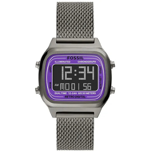 Fossil Men’s Digital Grey Stainless Steel Negative Display Dial 40mm FS5888