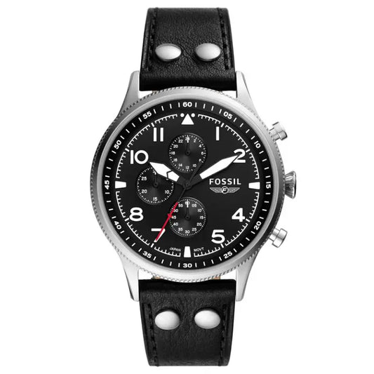 Fossil Men’s Chronograph Quartz Black Leather Strap Black Dial 44mm FS5806