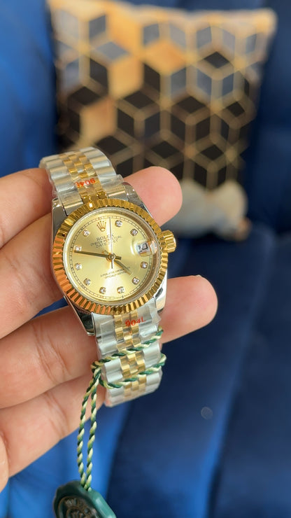 Datejust 27mm tt gold dial diamond digit jubilee chain