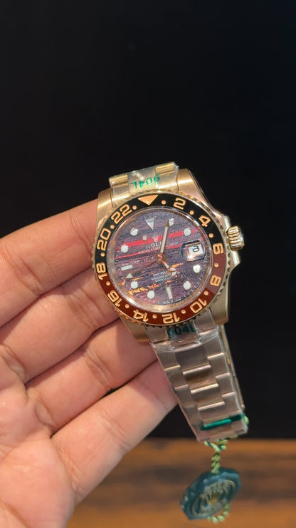 GMT Rootbear | Rose Oyester Chain | Red Landscape Dial