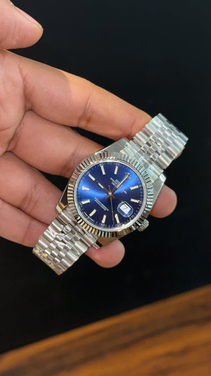 Premium Datejust | Silver Chain | Blue Dial