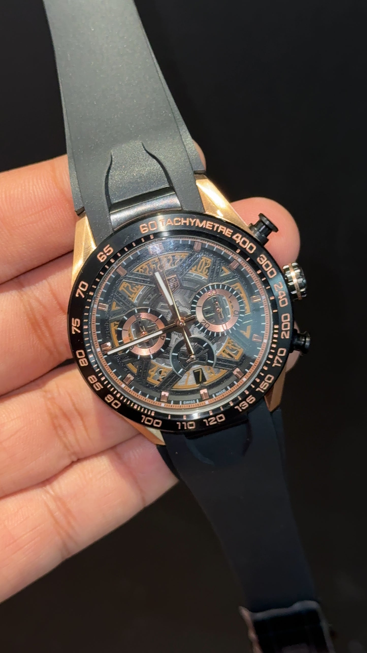 Tag Skeleton | Black Strap | Chrono | Rose Black Dial
