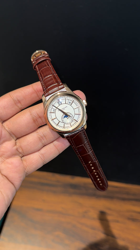 Pp Auto | Annual Calendar Edition | Rose | Brown Strap | White Dial - twentyfour