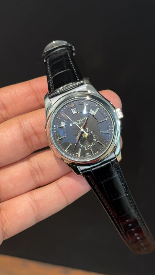Pp Auto | Annual Calendar Edition | Silver | Black Strap | All Black Dial - twentyfour