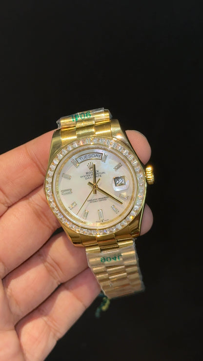 DayDate | Diamond Bezel | Gold Chain | White Shade Dial