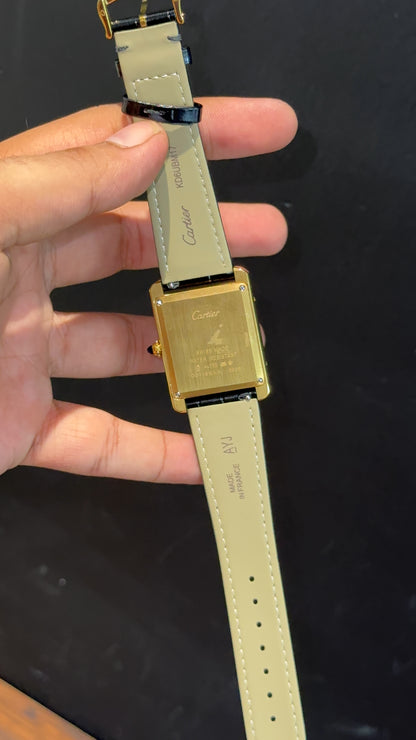 Cartier Tank | Gold | Black Leather Strap | White Crafted Dial