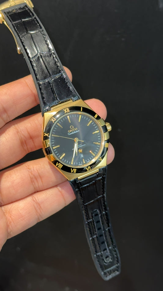 Omega Constellation | Gold Black Case | Black Strap | Black Plain Dial - twentyfour