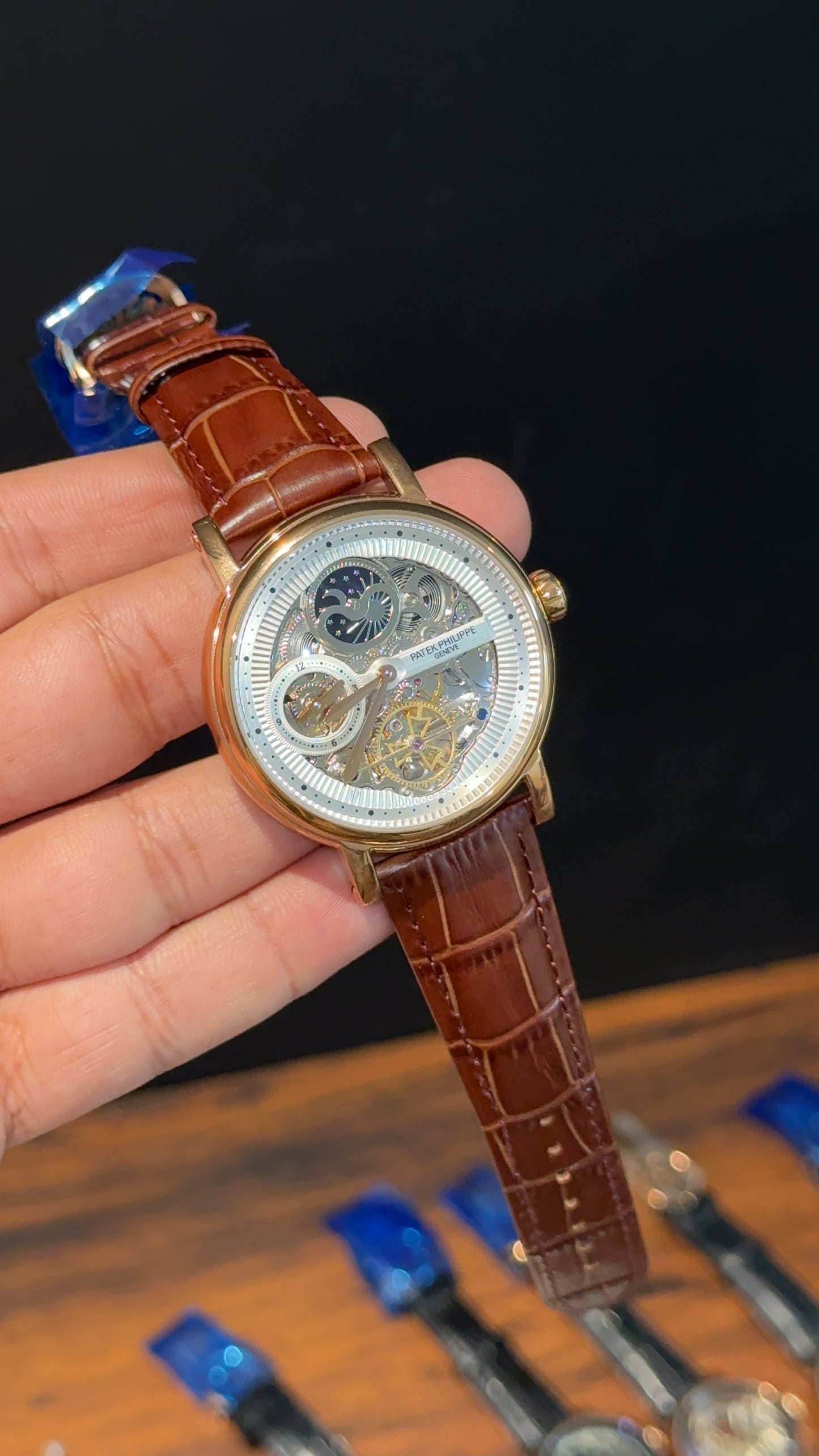 Patek Rose | Moonphase | Pendulum | Brown Leather Strap | Grey Machine | White Dial