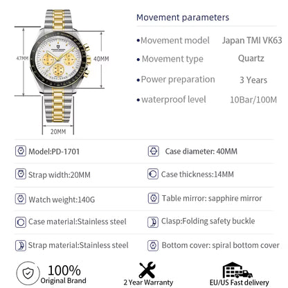 Pagani Design PD-1701 | Speedmaster | GOLD TT | WHITE DIAL