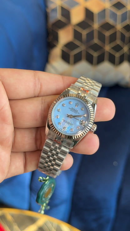 Datejust 27mm silver skyblue dial diamond digit jubilee chain