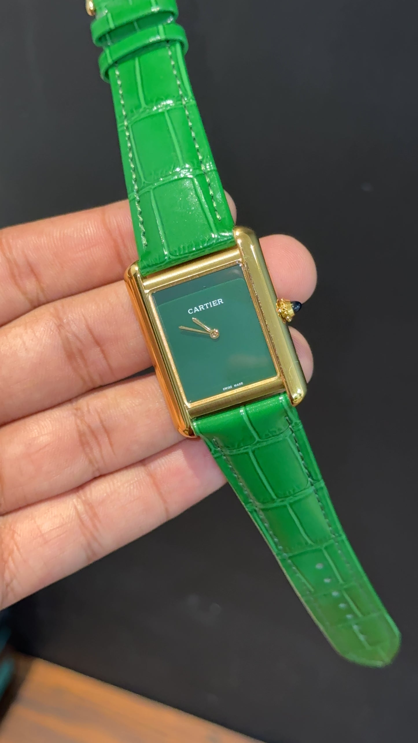 Cartier Tank | Gold | Green Leather Strap | Green Crafted Dial