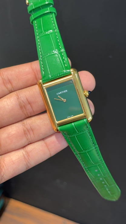 Cartier Tank | Gold | Green Leather Strap | Green Crafted Dial