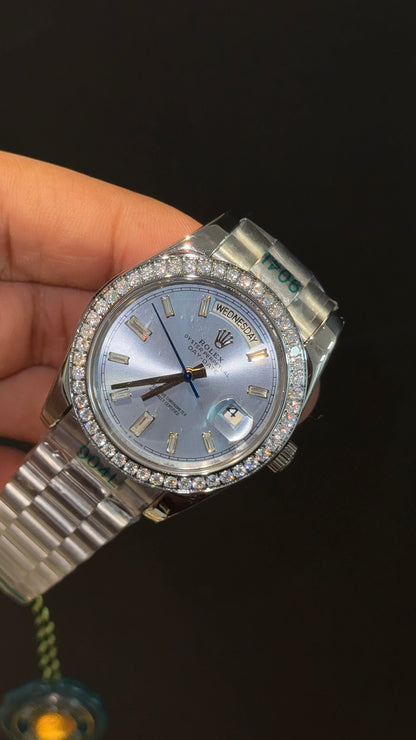 DayDate | Diamond Bezel | Silver Chain | Tiffany Pearl Dial