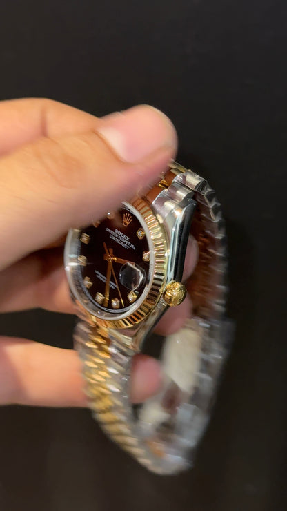 Premium DateJust | 36mm | Gold Two Tone | Black Diamond Dial