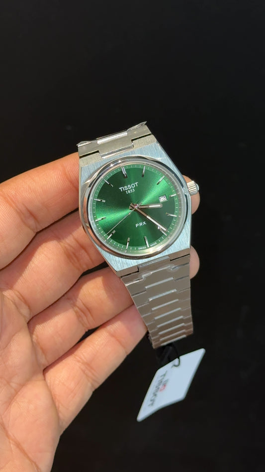 Tissot Prx | Quartz | Silver Chain | Green Plain Dial - twentyfour