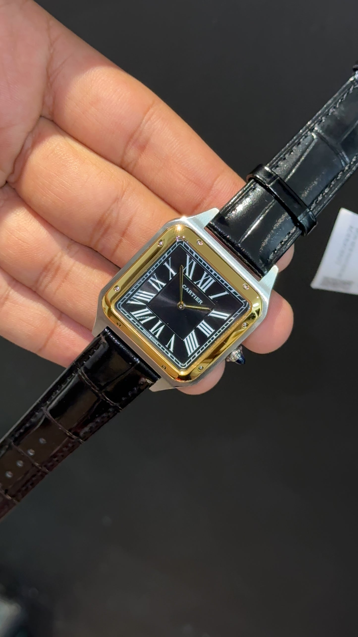 Cartier Santos | Gold Two Tone Case | Black Dumont Strap | Black Dial