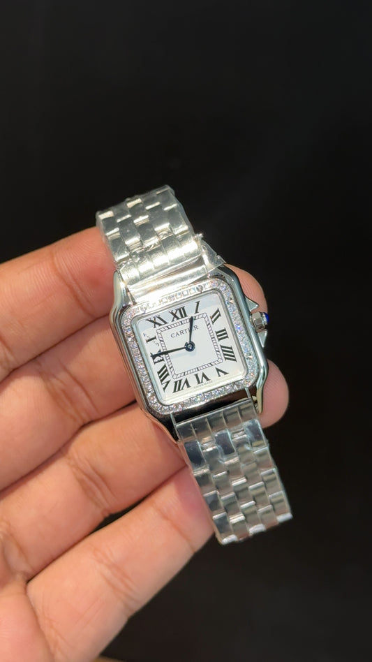 Cartier Panthere | 26mm | Woman  | Diamond Case | Silver Chain | White Dial