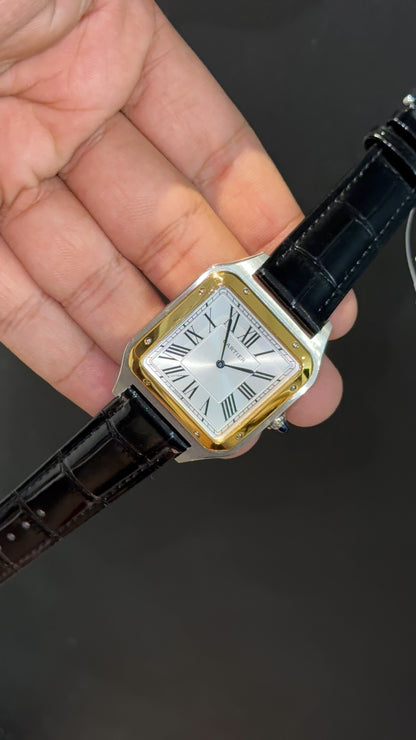Cartier Santos | Gold Two Tone Case | Black Dumont Strap | White Dial