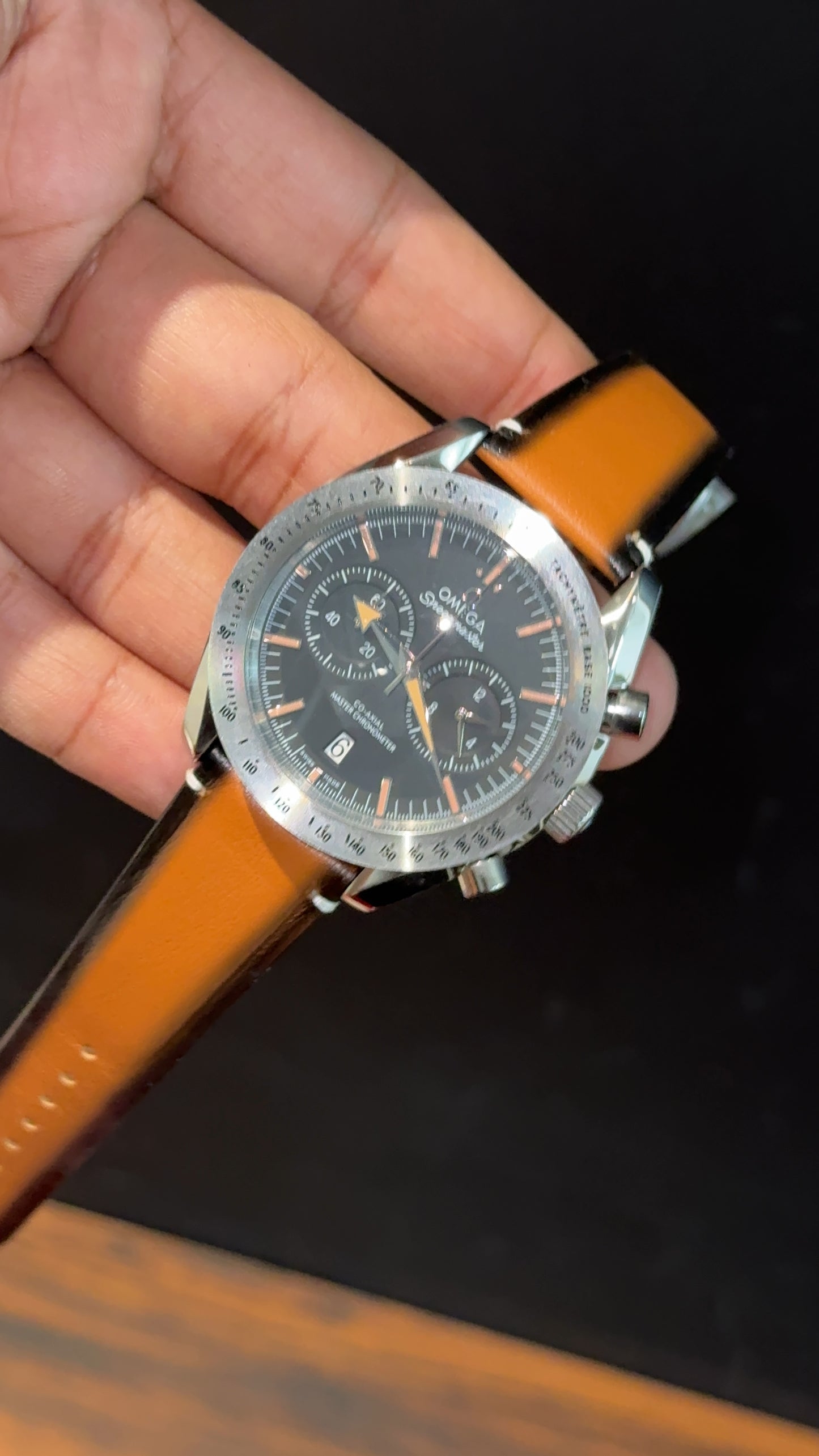 Omega Speedmaster | Chrono | Silver Bezel | Camel Black Strap |Grey Dial - twentyfour