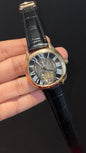 Cartier | Rose Case | Black Leather Strap | Skeleton | Rose Shaady Bkack Dial