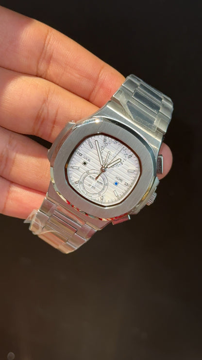 PP Auto | Silver Chain | Dual Time Edition | White Dial