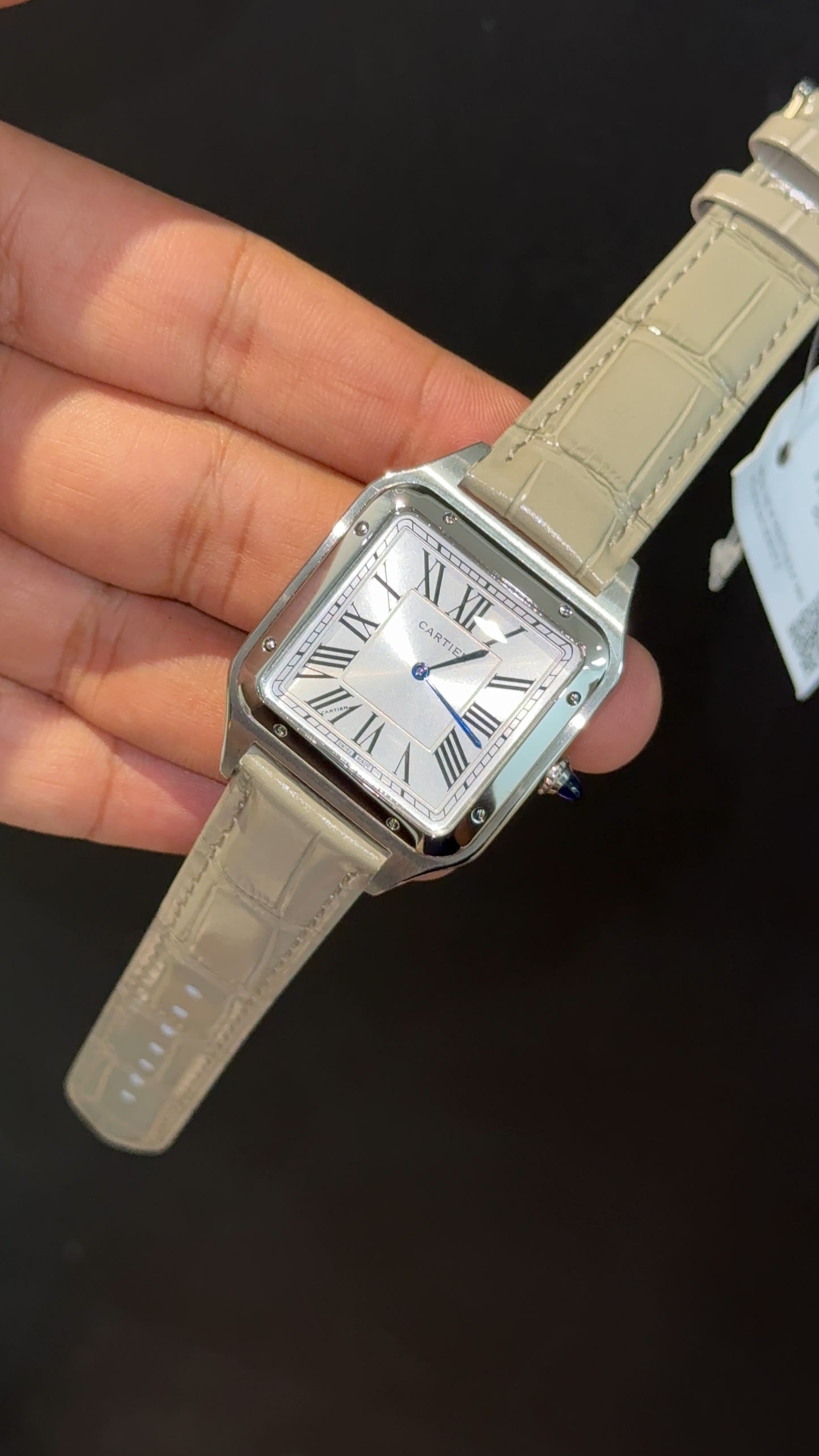 Cartier Santos | Silver Case | Light Grey Dumont Strap | White Dial