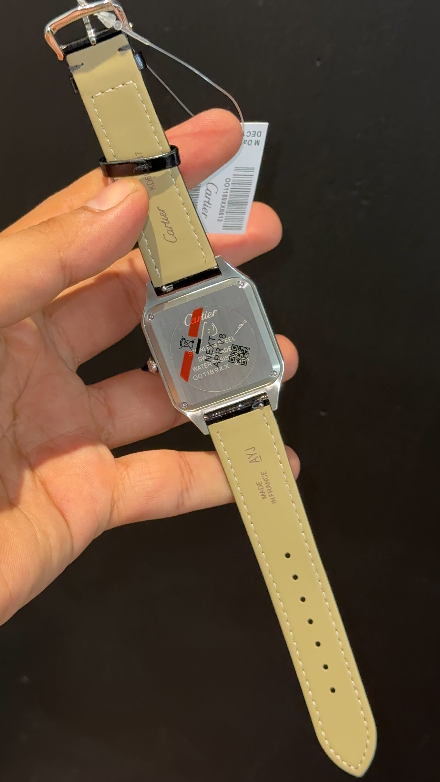 Cartier Santos | Silver Case | Black Dumont Strap | White Dial