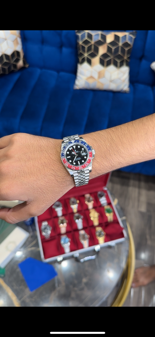 Premium GMT Pepsi | Silver Chain | Black Dial