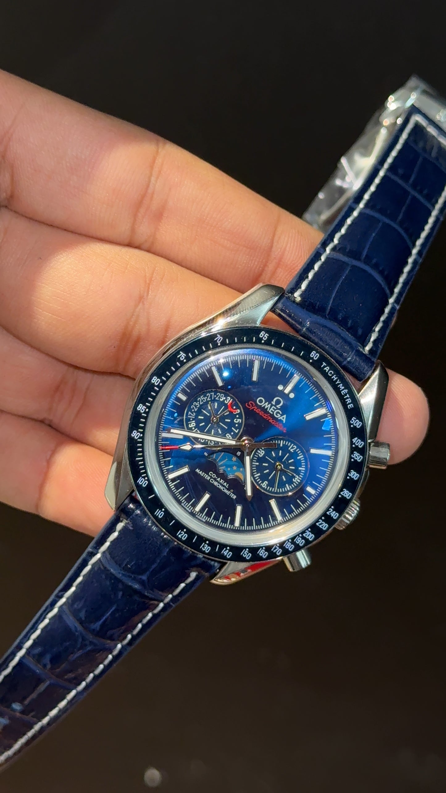 Omega Speedmaster | Rose Blue Bezel | Blue Strap | Chrono Moonphase | Blue Dial