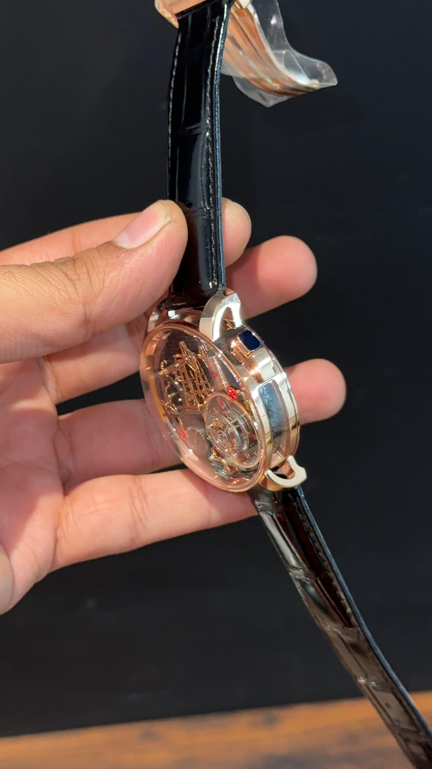 Executive Jacob And Co | Rose Case | Oil Pump Edition | Black Leather Strap | Black Dial