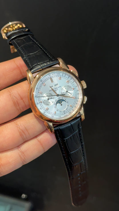 Patek Century | Auto | Rose Case | Moonphase | White Diamond Dial | Black Leather Strap - twentyfour