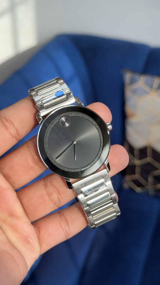 Movado Silver | Men Silver Chain | Black Circle Dial