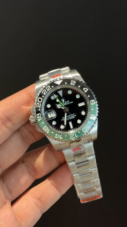 GMT Sprite | Silver Oyester Chain | Black Dial