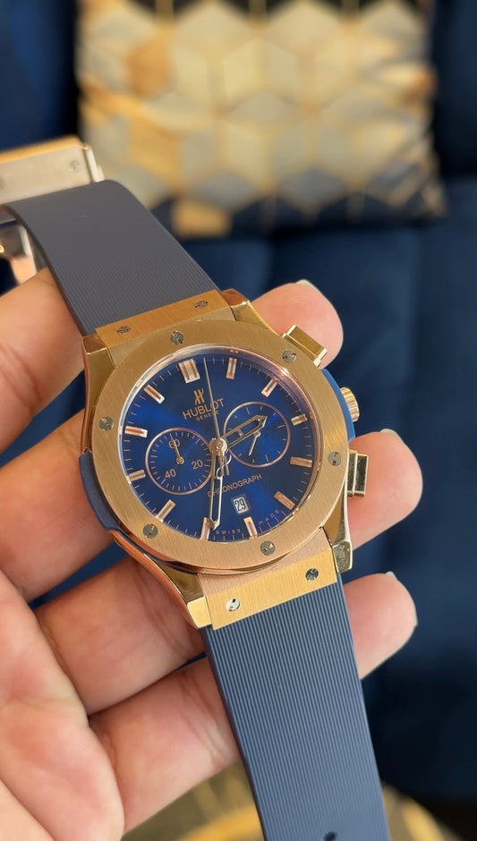 Hublot Rose | Chrono | Blue Dial | Pvc Strap