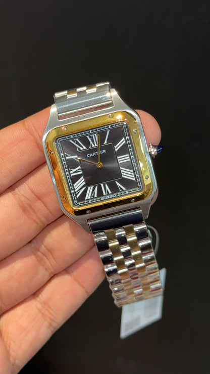 Santos De Cartier | Slim Edition | Gold Two Tone | Black Dial