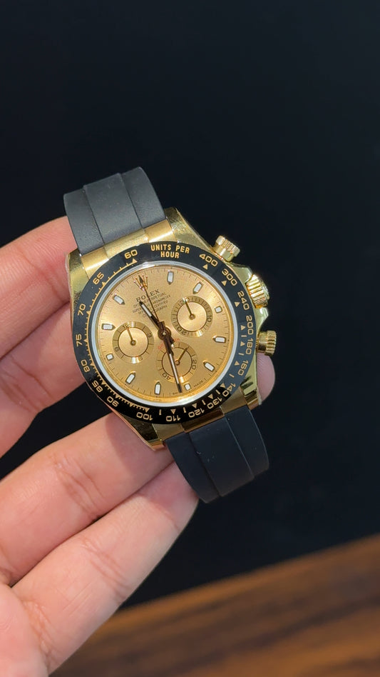 Executive Daytona | Gold | Black PVC Strap | Chrono | Gold Dial - twentyfour