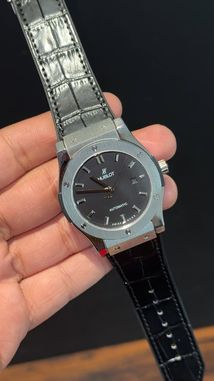 Hublot Auto | Silver Case | Black Strap | Black Dial