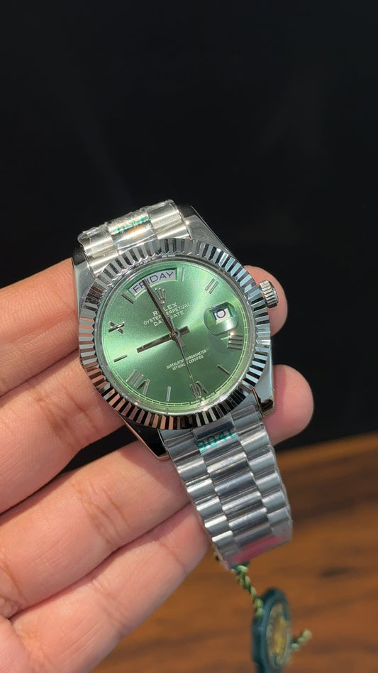 DayDate | Silver Chain | Green Index Dial - twentyfour